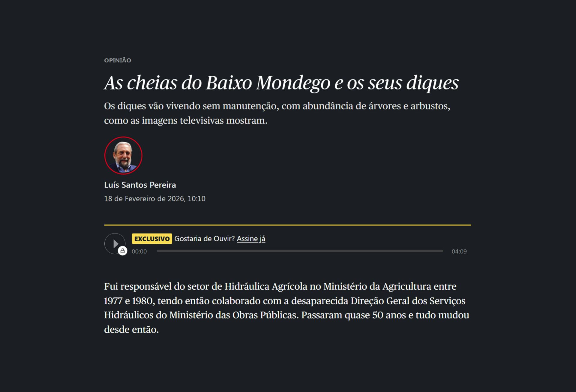 LEAF/TERRA researcher warns of risks to the Baixo Mondego dykes in an article published in Público Noticia capa publico