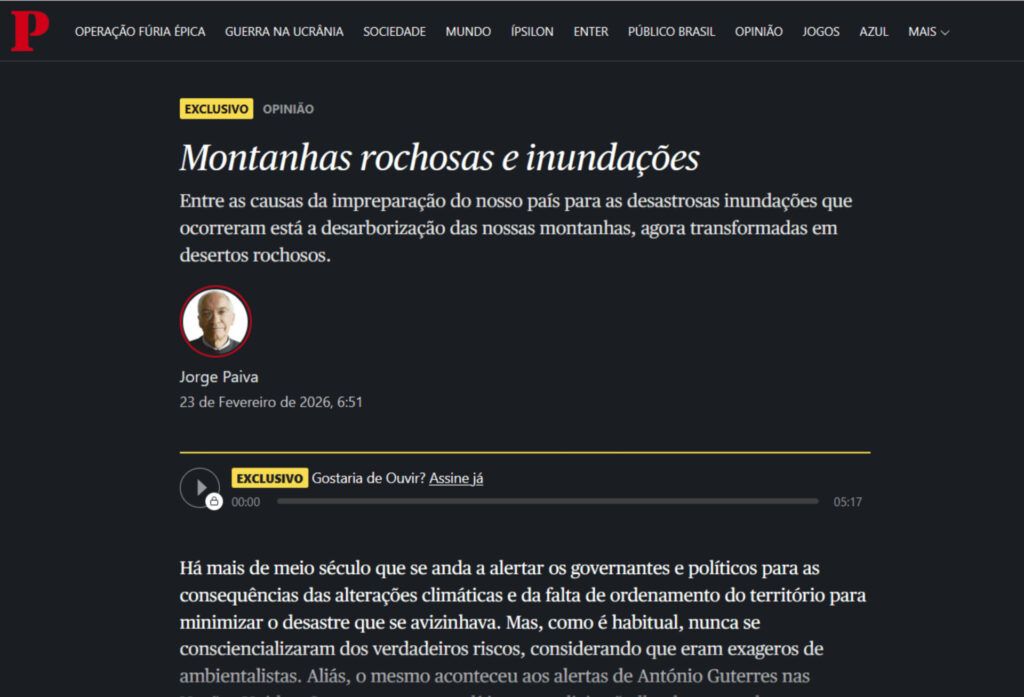 CFE researcher and TERRA member Jorge Paiva warns of the impact of deforestation on flooding in an opinion piece in Público jorge paiva publico montanhas